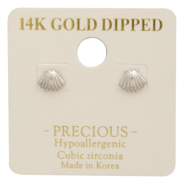 14K GOLD DIPPED CZ MINI SHELL EARRING