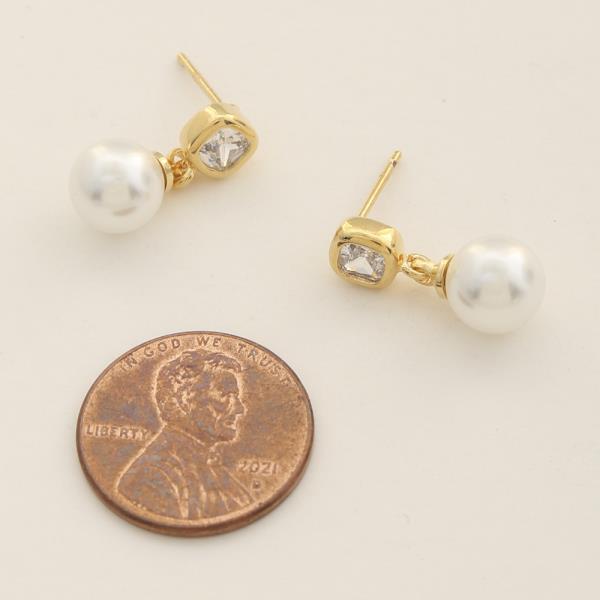 14K GOLD DIPPED CZ PEARL DROP DANGLE EARRING