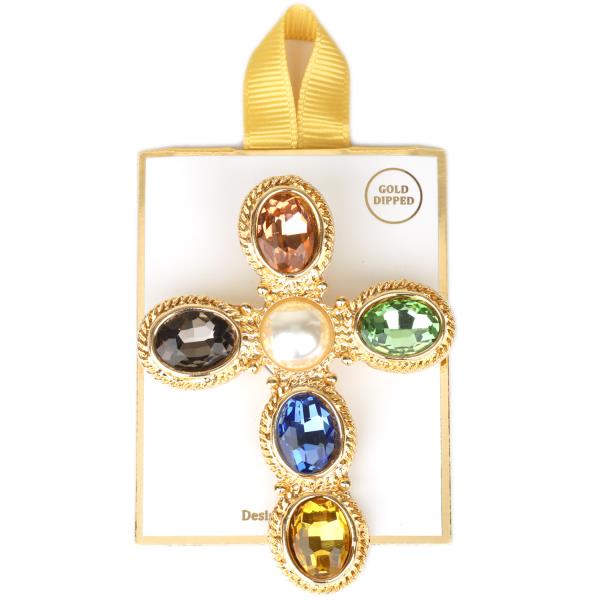 EPOXY STONE CROSS BROOCH PIN