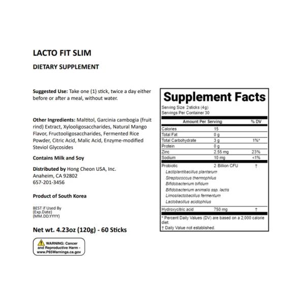 LACTO-FIT PROBIOTICS SUPPLEMENTS SLIM 60 STICKS