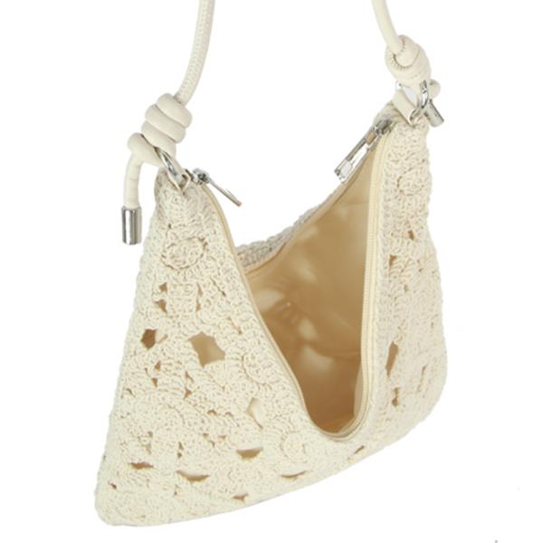WOVEN PATTERN CROCHET DESIGN SHOULDER HOBO BAG