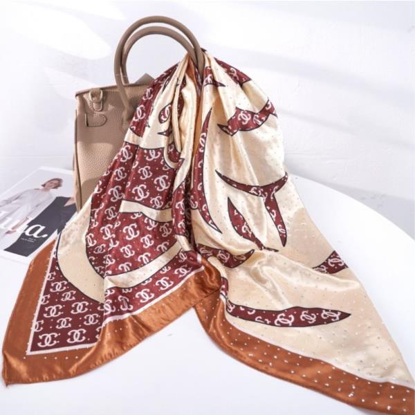 MONOGRAM PRINT SILKY BANDANA SQUARE NECK SCARF