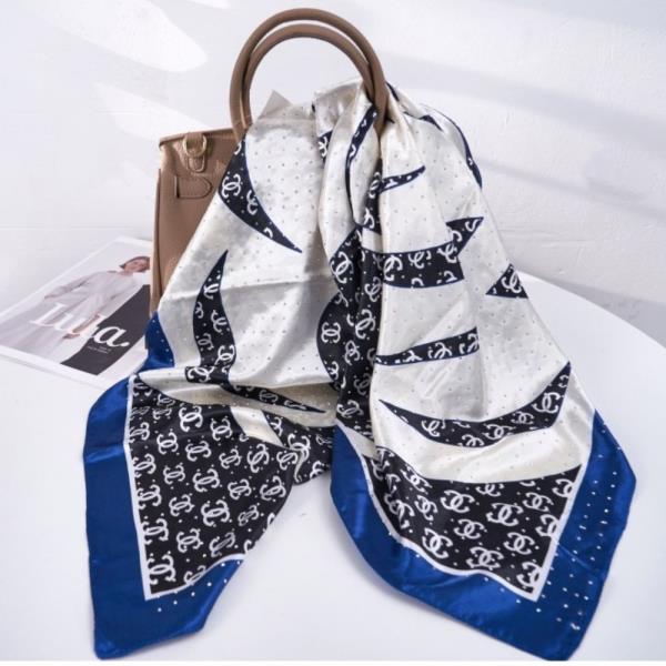 MONOGRAM PRINT SILKY BANDANA SQUARE NECK SCARF