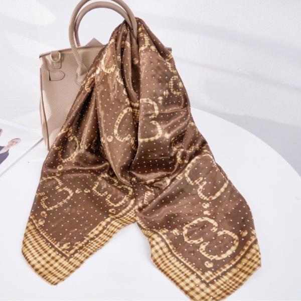 MONOGRAM PRINT SILKY BANDANA SQUARE NECK SCARF