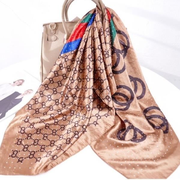 MONOGRAM PRINT SILKY BANDANA SQUARE NECK SCARF