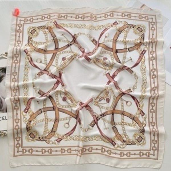 CHAIN PRINT SILKY BANDANA SQUARE NECK SCARF