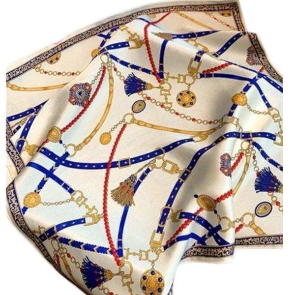CHAIN PRINT SILKY BANDANA SQUARE NECK SCARF