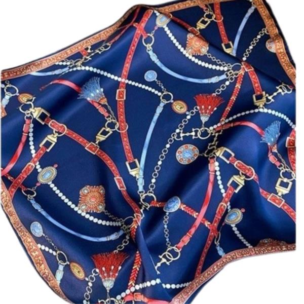 CHAIN PRINT SILKY BANDANA SQUARE NECK SCARF