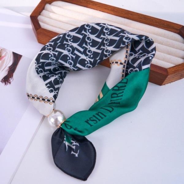 MONOGRAM PRINT SILKY BANDANA SQUARE NECK SCARF