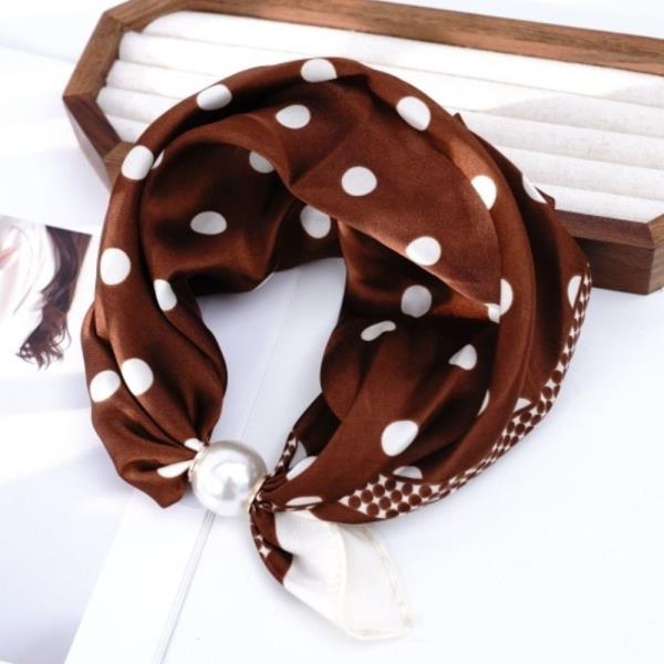 POLKA DOT PRINT SILKY BANDANA SQUARE NECK SCARF