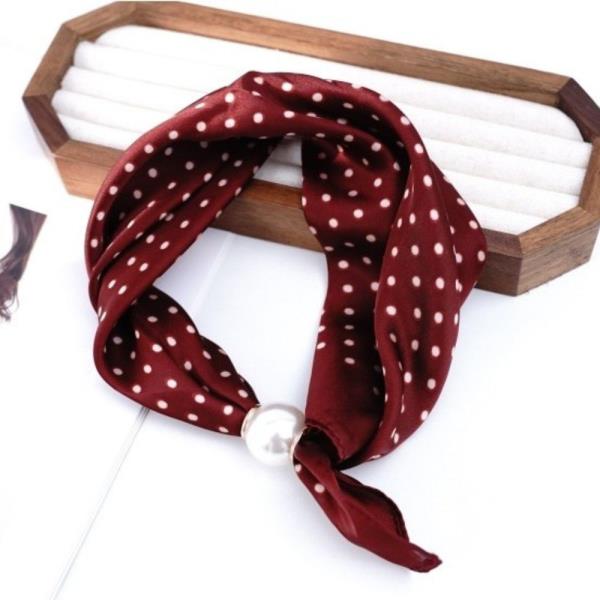 POLKA DOT PRINT SILKY BANDANA SQUARE NECK SCARF