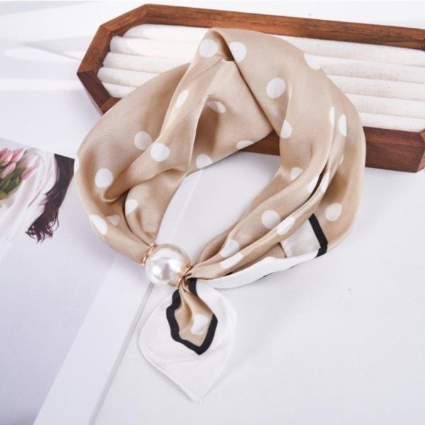 POLKA DOT PRINT SILKY BANDANA SQUARE NECK SCARF