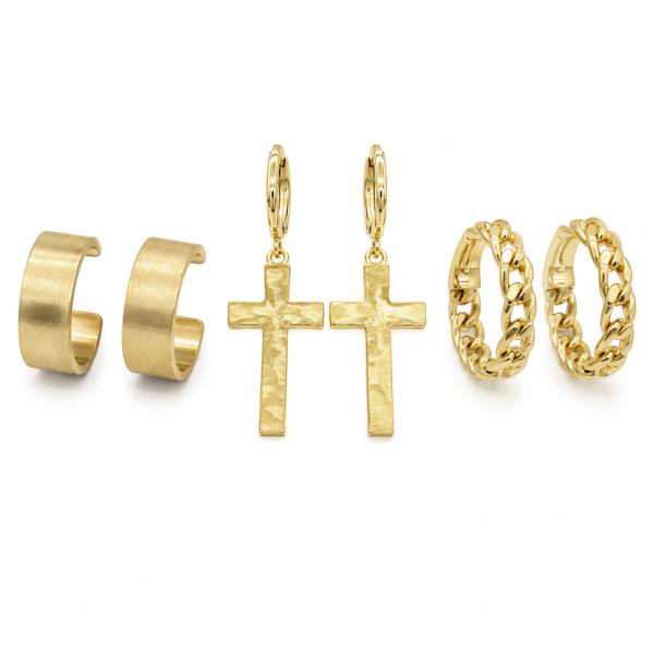 METAL MIXED STUD HUGGIE HOOP EARRING SET