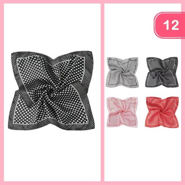POLKA DOT SQUARE SILK LIKE SCARF (12 UNITS)