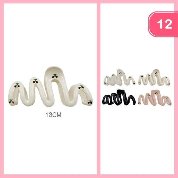 WAVY CHERRY PRINT HAIR CLAW CLIP (12 UNITS)