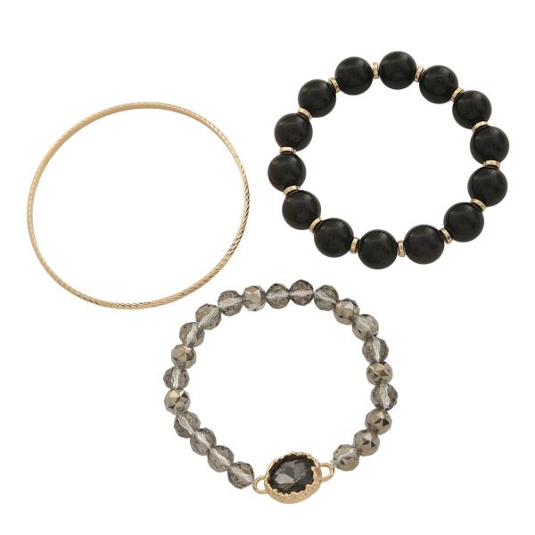 MIXED METAL BEAD STRETCH MULTI BRACELET SET