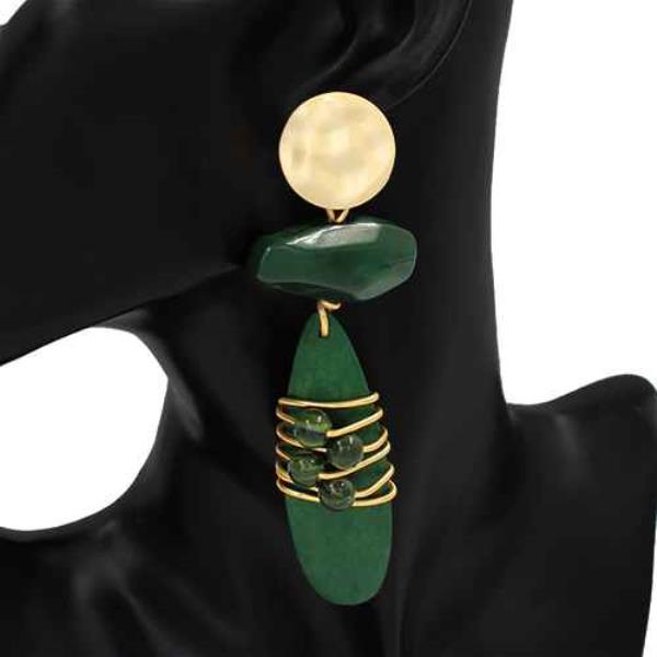 MARBLE RESIN METAL FRINGE CIRCLE DANGLE EARRING