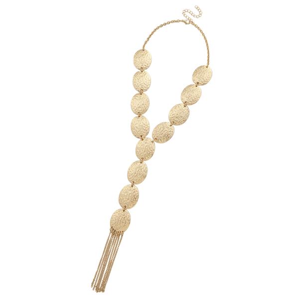 SDJ OVAL HAMMERED CHAIN FRINGE TASSEL NECKLACE