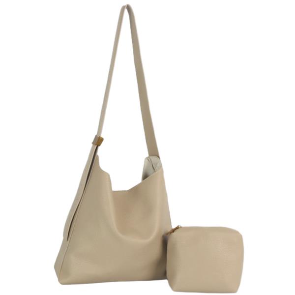 2IN1 PLAIN TEXTURED SHOULDER HOBO BAG W POUCH SET