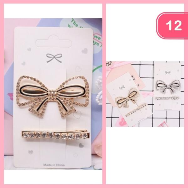 RHINESTONE BOW HAIR PINS (12 UNITS)