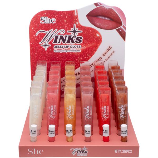 SHE MAKEUP WINKS JELLY LIP GLOSS (36 UNITS)