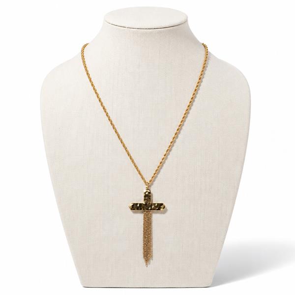 RHINESTONE CROSS FRINGE NECKLACE
