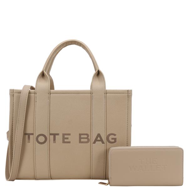 2IN1 TEXTURED PRINTED TOTE BAG W WALLET SET