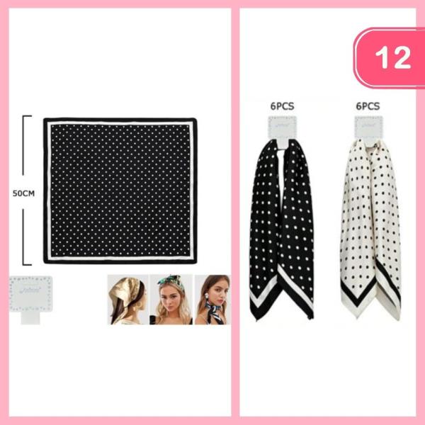 POLKA DOT SILK LIKE MULTI USE SQUARE SCARF (12 UNITS)
