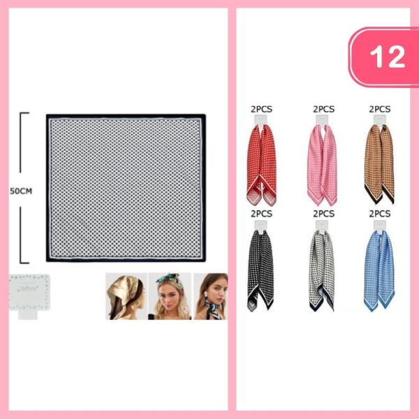 POLKA DOT SILK LIKE MULTI USE SQUARE SCARF (12 UNITS)