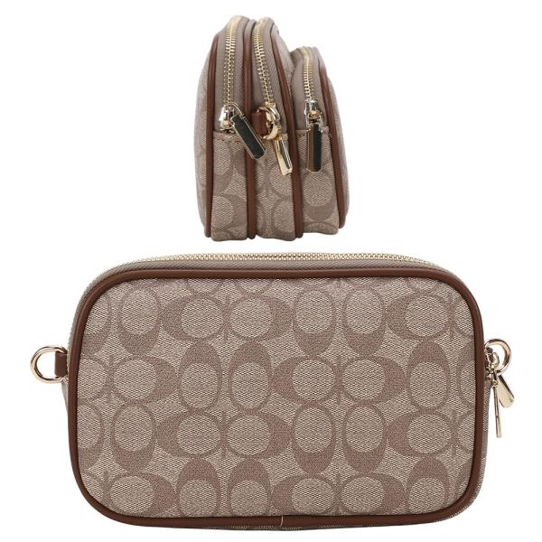 2IN1 OVAL TEXTURE ZIPPER CROSSBODY BAG W WALLET SET