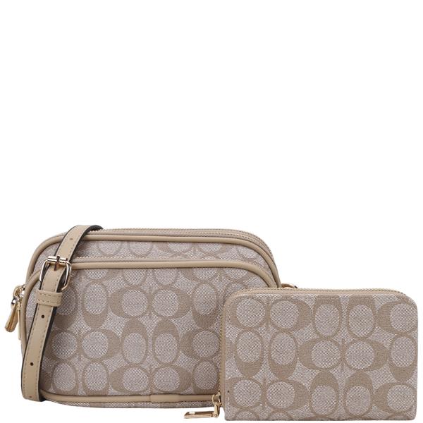 2IN1 OVAL TEXTURE ZIPPER CROSSBODY BAG W WALLET SET