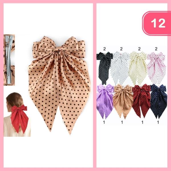 SILK LIKE POLKA DOT HAIR BOW (12 UNITS)