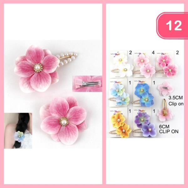 ARTIFICIAL FLOWER W/ PEARL SNAP HAIR CLIP (12 UNITS)