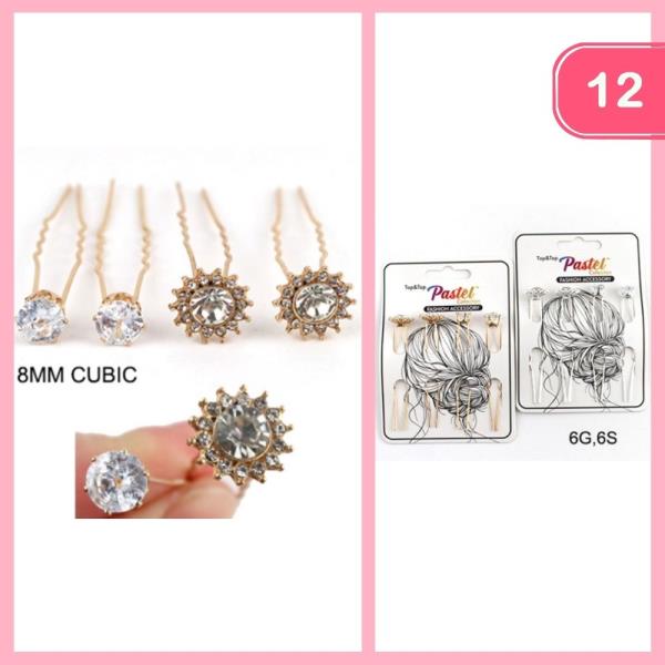 RHINESTONE HAIR PINS (12 UNITS)