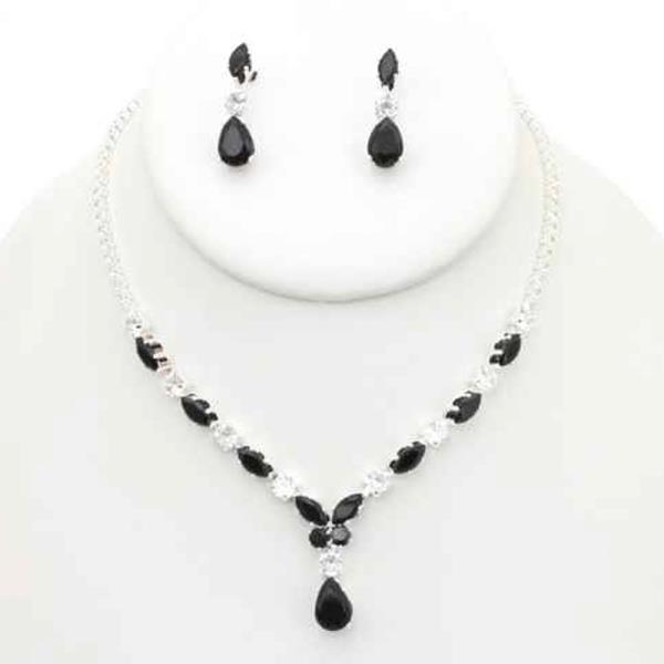 CZ TEARDROP NECKLACE EARRING SET
