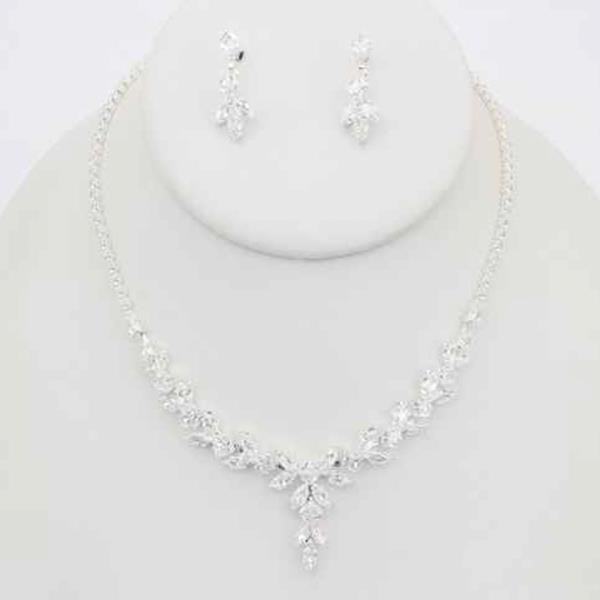 CZ FLORAL DROP NECKLACE EARRING SET