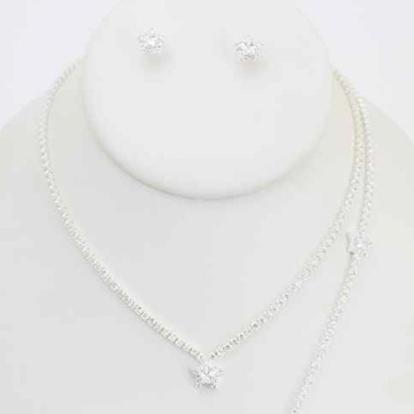 CZ STAR LARIAT NECKLACE EARRING BRACELET SET