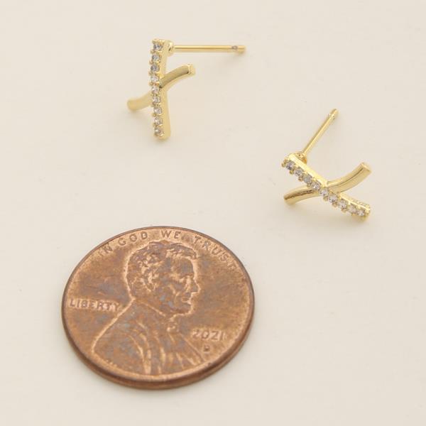 14K GOLD DIPPED CZ X SHAPE DESIGN EARRING