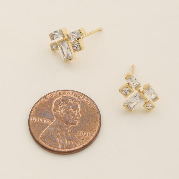 14K GOLD DIPPED CZ GEOMETRIC CUT DESIGN STUD EARRING