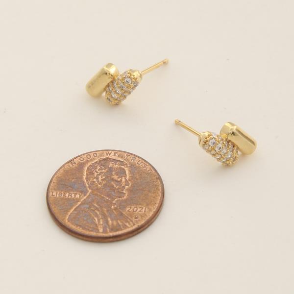 14K GOLD DIPPED CZ PILL SHAPE STUD EARRING