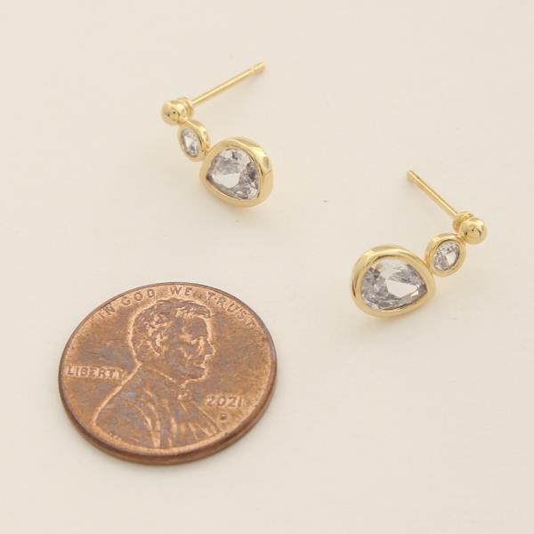 14K GOLD DIPPED CZ ROUND TEAR SHAPED STUD EARRING
