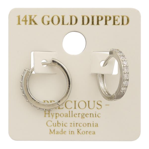 14K GOLD DIPPED CZ HUGGIE HOOP EARRING