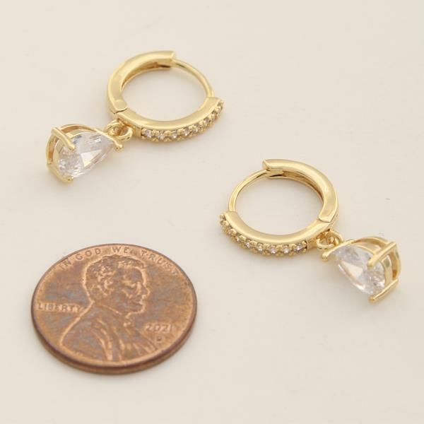 14K GOLD DIPPED TEAR CRYSTAL DANGLE SMALL HOOP EARRING