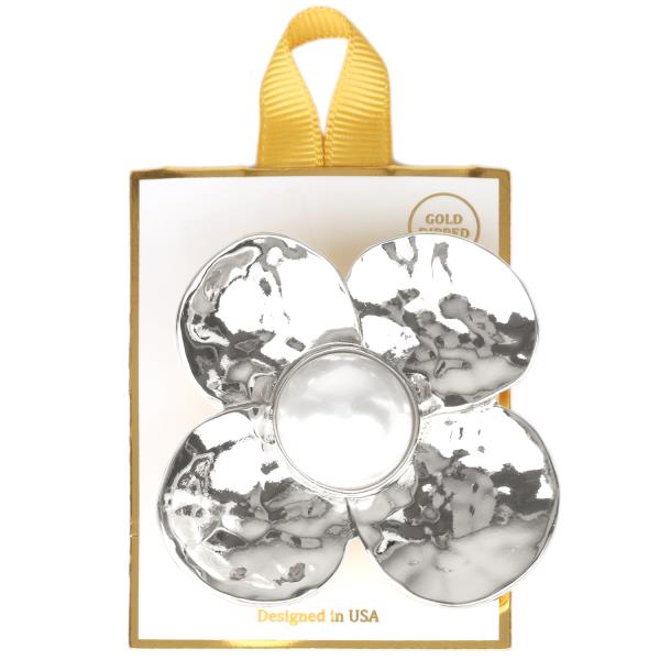 METAL PEARL FLOWER BROOCH PIN
