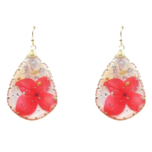 TEARDROP RESIN FLOWER DANGLE EARRING