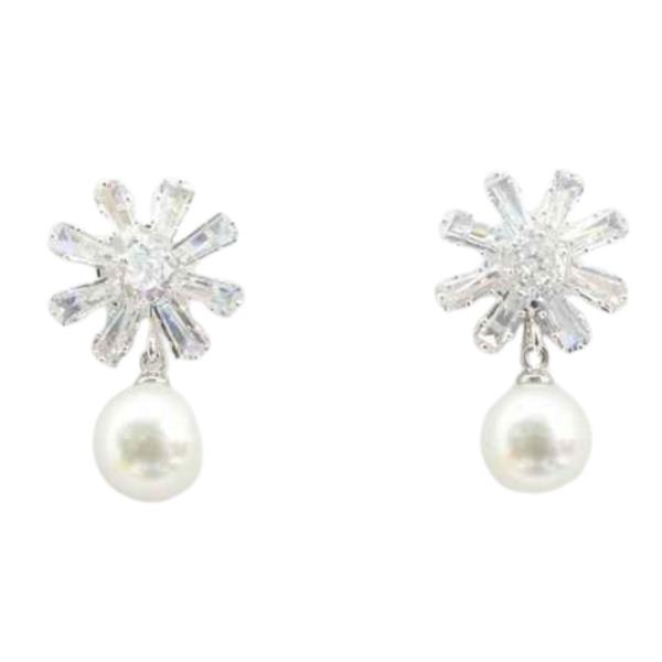 CZ PEARL FLOWER DROP EARRING