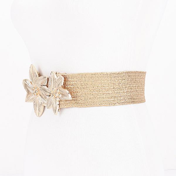 DUAL FLORAL BUCKLE ELASTIC WOVEN WAIST BELT