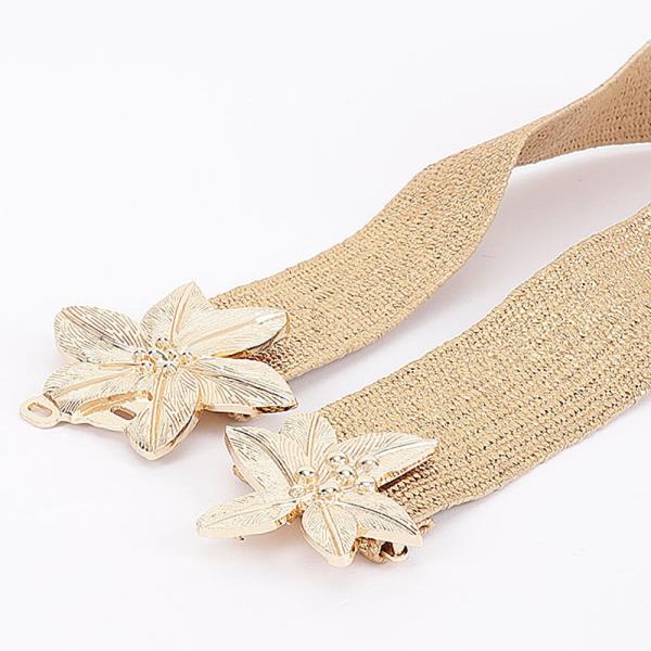 DUAL FLORAL BUCKLE ELASTIC WOVEN WAIST BELT