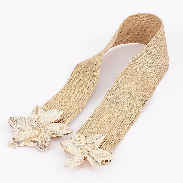 DUAL FLORAL BUCKLE ELASTIC WOVEN WAIST BELT