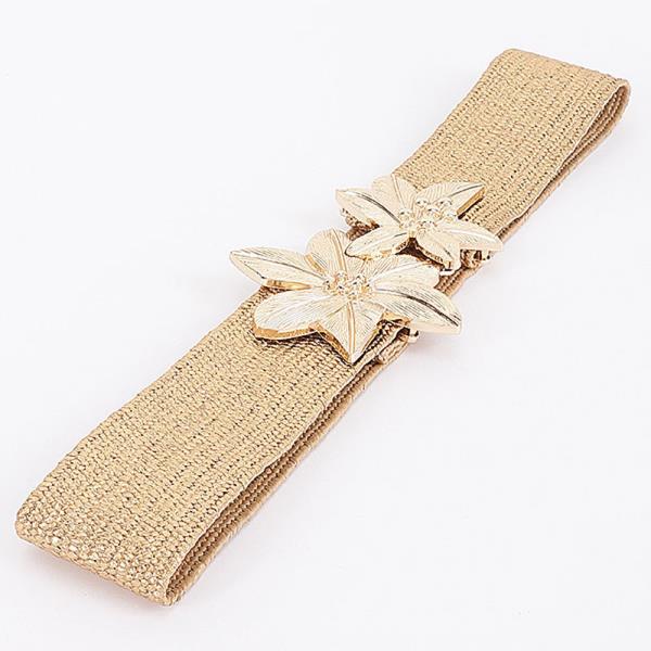 DUAL FLORAL BUCKLE ELASTIC WOVEN WAIST BELT